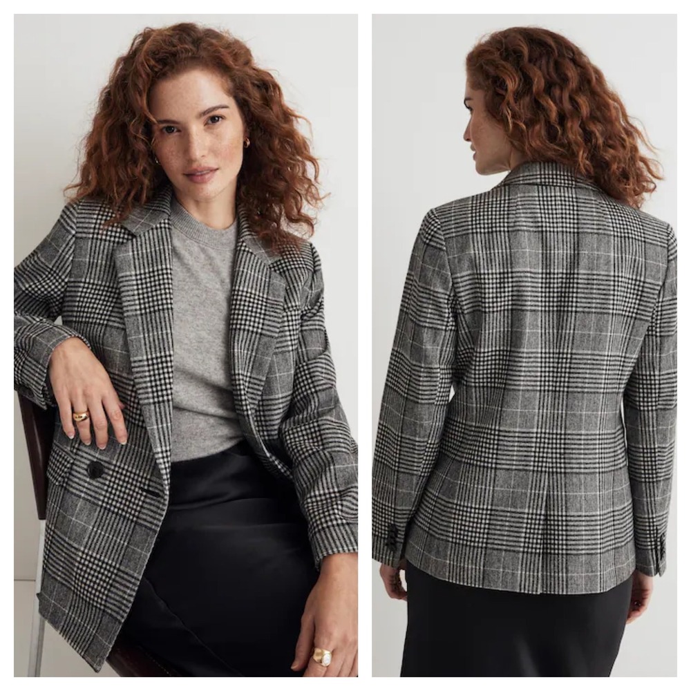 Madewell‎ The Rosedale wool blend Blazer in Plaid Size 2 black gray